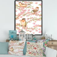 DesignArt „Прекрасни птици на гранки на цветен бадем“ Традиционално врамено платно wallидно печатење