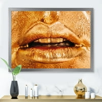 DesignArt „Затвори на женски усни со светла златна шминка“ модерна врамена уметничка печатење