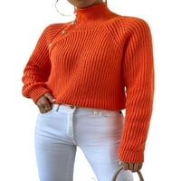 Стојат Јака Пуловери Со Долги Ракави Портокалови Женски Обични Женски Џемпери