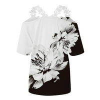 Женски врвови околу деколтето цветна блуза лабава жени летни кошули со краток ракав темно сива xl