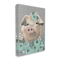 Студената индустрија Фази од свиња опкружена тиркизна цветна аранжман шема за сликарство завиткана платно печатена wallидна уметност, дизајн од Микеле Норман