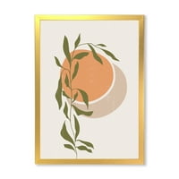 DesignArt 'Апстрактна портокалова месечина и сонце со тропски лист' модерен врамен уметнички принт