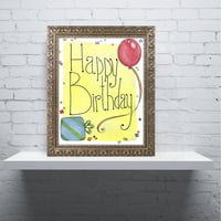 Трговска марка ликовна уметност Среќен роденден платно уметност од ennенифер Нилсон, златна украсна рамка