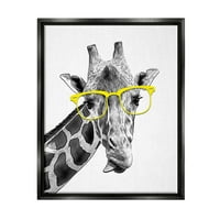 Stuple Industries Смешна жирафа жолти очила животни и инсекти сликање црна плови врамена уметничка печатена wallидна уметност