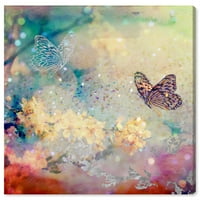 Студио Винвуд Студио Флорална и ботаничка wallидна уметност платно ги отпечати градините „Пеперутка танц“ - розова, жолта боја