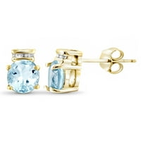 JewelersClub Carat T.G.W. Небо сина топаз и бел дијамант акцент 14к злато над сребрени обетки