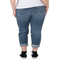 Сребрени фармерки копродукции женски плус големина момче со средно издигнување тенок фармерки на нозете