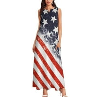Летни Фустани хвјеш За Жени Секојдневен Патриотски Долг Фустан Американско Знаме Графички V Сарафани За Вратот Фустани За Одмор