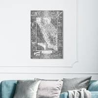 Wynwood Studio Maps and Flags Wall Art Canvas Print 'Map of California for Cyclers Silver' Us State Maps - сива, бела