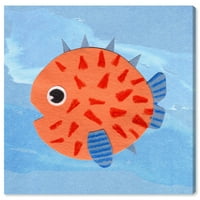 Wynwood Studio Animals Wall Art Canvas Prints 'Blowfish' бебешки животни - сина, портокалова