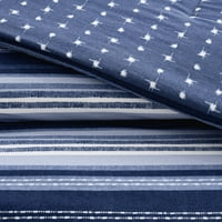 Gap Home Patchwork Stripe Reversible Organic Cotton Blend Comforter Set, близнак, сина, 2 парчиња