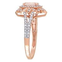Miaенски Carat Carat T.G.W. Овално-скратено Морганит и Карат Т.В. Тркалезен дијамант 10kt розово злато ореол прстен