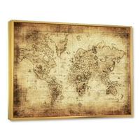 ДизајнАрт „Антички светски мапа IV“ гроздобер врамен платно wallид уметност печатење