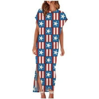 Дианли Фустани За Денот На Независноста За Жени Кратки Ракави Макси Американски Знаме Печатење Летни Фустани Мода Лабава Шлиц