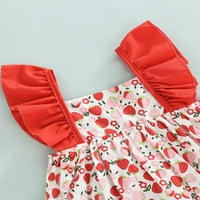 Мултимедија Бебе Девојка Летен Памучен Фустан Симпатична Јагода Печатење Возбудува Без Ракави А-Линија Одговара Сладок Фустан