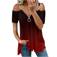 Блузи за жени летен патент v-врат за печатење на вратот од рамо маица кратки ракави Топ блузи подароци за дозвола за жени