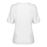 Женски Врвови V-Вратот Графички Отпечатоци Блуза Обични Жени Модни Маици Со Кратки Ракави Бели 3XL
