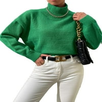 Обични Обични Пуловери Со Висок Врат Зелени Женски Џемпери Со Долги Ракави