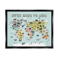 Animalsивотните од глупости ширум светот мапираат животни и инсекти сликање црна пловила врамена уметничка печатена wallидна