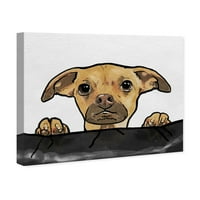 Авенија на пистата животни wallидни уметности платно отпечатоци „кучиња зад софа“ и кученца - кафеава, црна боја