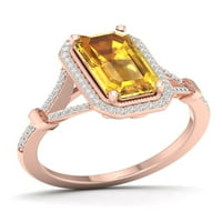 Империјал скапоцен камен 10K розово злато смарагд исечен цитрин КТ два дијамантски ореол поделен женски прстен