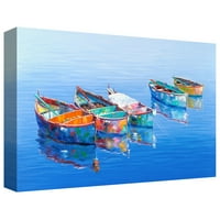 Пет чамци сини од Едвард Парк завиткано платно за сликање уметнички печати