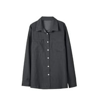 Womenените Jeanан јакна- јака од јака цврста долга ракав за надворешна облека, надолу, едноставна обична јакна Овер-палто црно