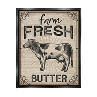 Фарм свеж путер гроздобер знак животни и инсекти графичка уметност џет црна врамена уметничка печатена wallидна уметност