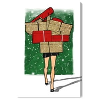 Фустан за отпечатоци од винвуд студио мода и глам artид Арт Арт Артс „Одмори за подароци“ - злато, црвено