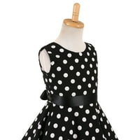 Tking Fashion Kids Teen Tiend Девојка Гроздобер 1950 -ти ретро ракавички точки печатење обичен фустан црно л