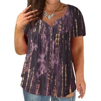 Жените Плус Големина V-Вратот Вратоврска-Боја Печатење Блузи Копче Краток Ракав Блузи Маица
