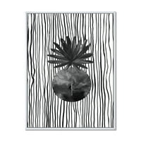 DesignArt 'црно -бело шарени под тропски лист I' модерно врамен платно wallиден уметност печатење