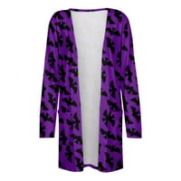 Кардиган за жени лесна отворена предна секојдневна лежерна долга ракава за Ноќта на вештерките печати средна должина јакна палто