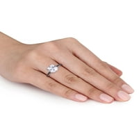 2- Карат Т.Г.В. Создаден бел сафир и црн дијамант-акцент 10kt бело злато коктел прстен