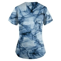 Женски летни врвови на деколте за графички отпечатоци од блуза, лежерни жени со кратки ракави кошули светло сина xl