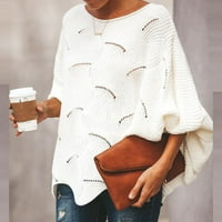 Дозвола женска цврста боја случајна шуплива лабава плетена лилјак џемпер џемпер џемпер, преголеми џемпери на пуловер случајно