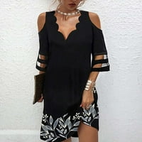Женска Мода V-Позиционирање На Вратот Цветна Мрежа Фустан Со Среден ракав