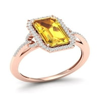 Империјал скапоцен камен 10K розово злато смарагд исечен цитрин КТ два дијамантски ореол женски прстен