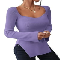 Пуловери со Долги Ракави Виолетови Женски Џемпери Секојдневни Обични Џемпери