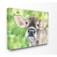 СТУПЕЛ ИНДУСТРИИ Симпатична бебешка крава животно зелена акварел сликање платно wallидна уметност од Georgeорџ Дијахенко