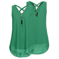 Клиренс женски блузи облечени V-вратот солиден резервоар за обични жени, модни блузи без ракави, зелена, xxl