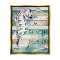 СТУПЕЛ Слатка плажа Seahorse Наутичко јаже пејзаж сликарство златен пловиј врамен уметнички печатен wallид уметност