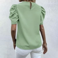 Облекани врвови за женски женски обичен ракав за ракав, печатена маица со кратки ракави, врвни дами врвни зелени 2xl