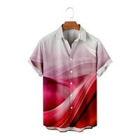 Машко Копче Долу Фустан Кошула Ревер Печатење Во Боја Блуза Со Кратки Ракави Секојдневни Врвови На Плажа, Розово Црвено