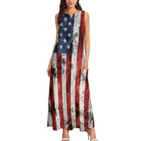 Макси Фустан За Жени Со Џебови Фустан Со Патриотско Американско Знаме Протези Со Пруги Фустан 4 јули Денот На Независноста