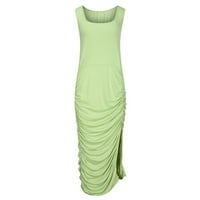 Цетрио Летен Фустан-Летна Мода Со Големи Димензии Цврст Плисиран Фустан Со Шлиц Без Ракави Без Ракави Зелен