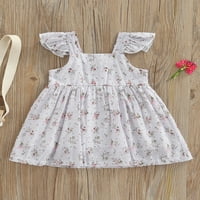 Моден цветен фустан на Франхаис за мало девојче, обичен квадратен јака, копче надолу, со ракав за летање А-линија, фустан