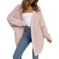 Huaai Cardigan for Women Women Нов плетен кардиган лабава плетена голема долга џемпер палто палто џемпери за жени розови м