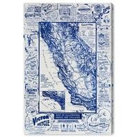 Мапи и знамиња на Wynwood Studio Maps and Flags Wall Art Prints 'Map of California for Cyclers Plueprint' US Maps Maps - Blue,