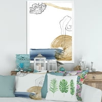 DesignArt 'Златна морска обвивка класична сина апстрактна куќа „Фарма куќа“ Рамка за уметнички принт